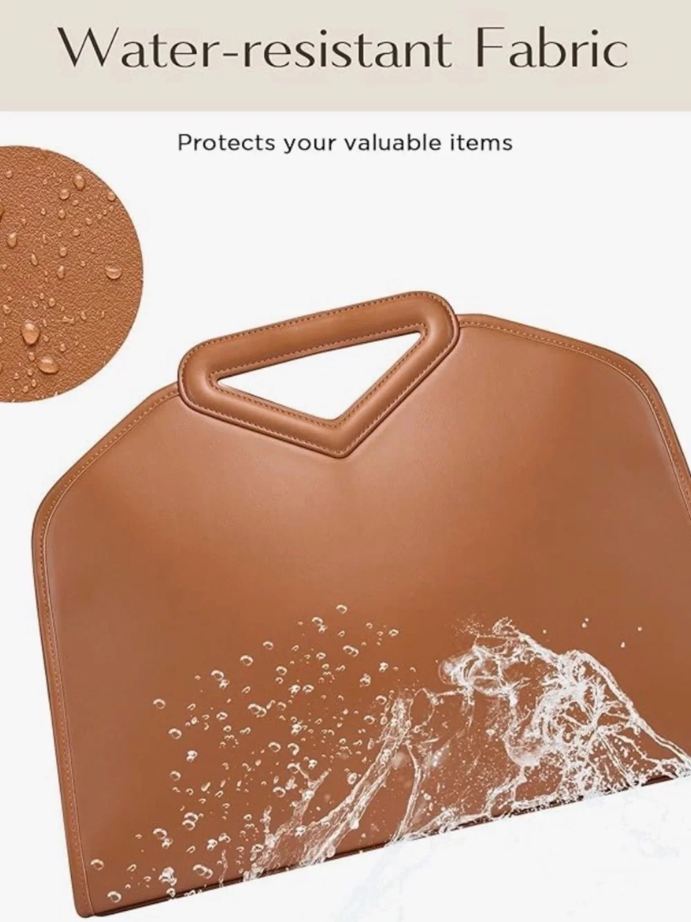 Cognac PU Leather laptop Shoulder Bag with Top Handle
